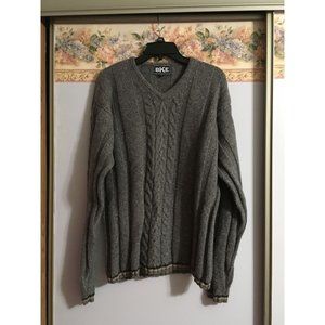 BKE Men's Medium Grey Wool Silk Knit Casual V Neck Sweater